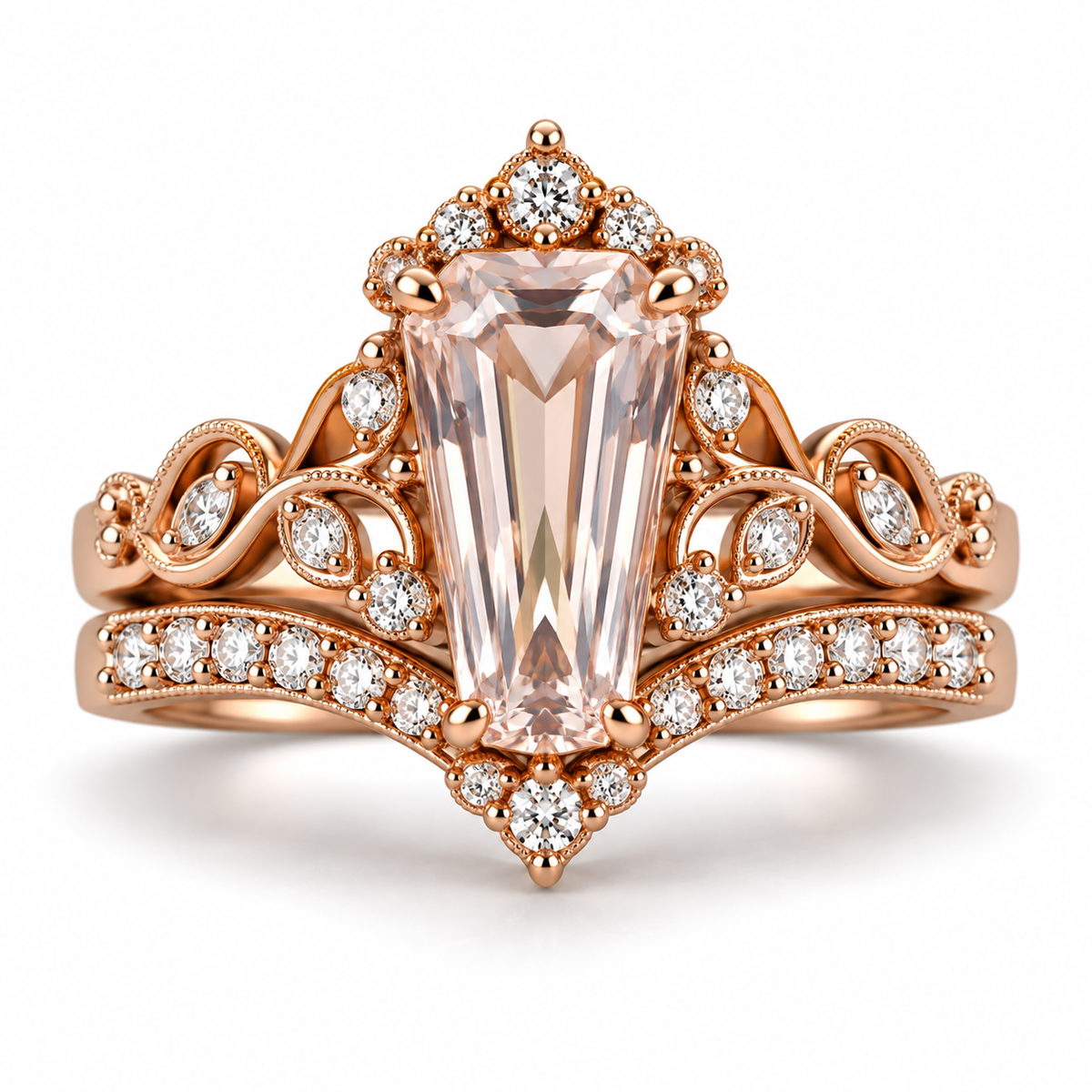 Arellano Vintage Coffin Cut Morganite Ring Set