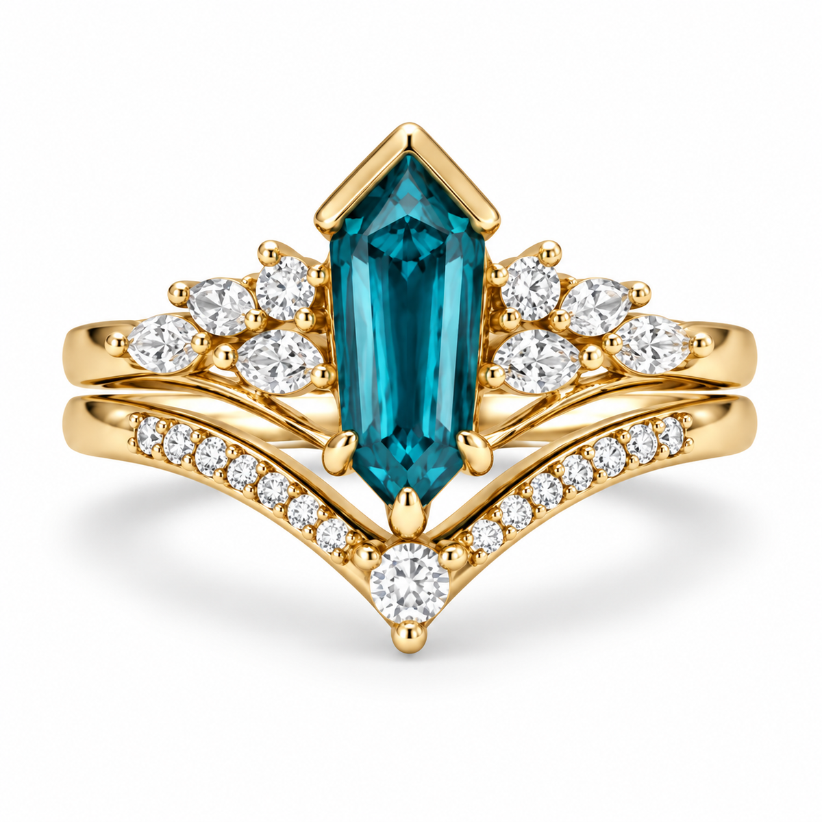 Giovanni Vintage Coffin Cut London Blue Topaz Ring Set