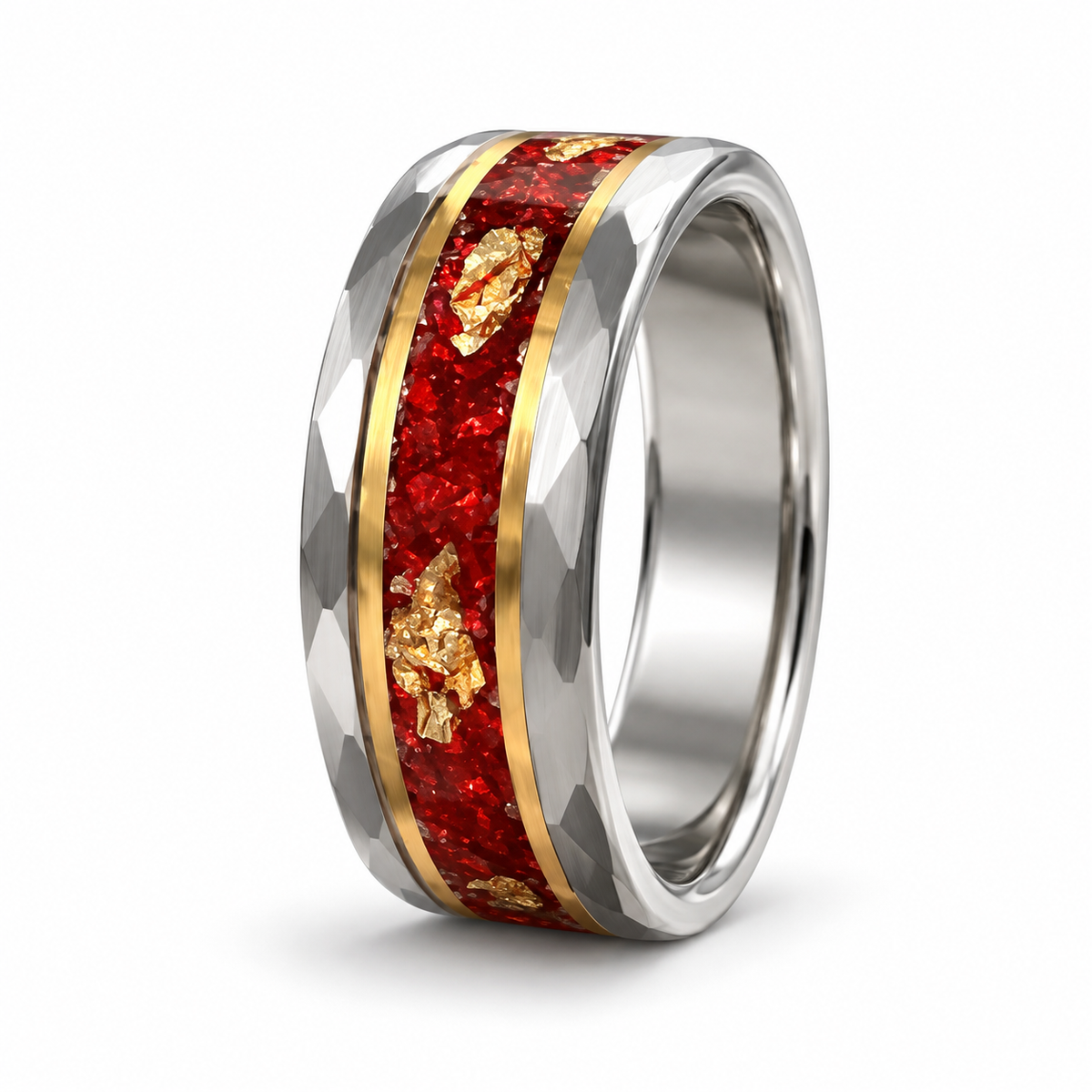 Wren Red Opal and Gold Lead Wedding Band