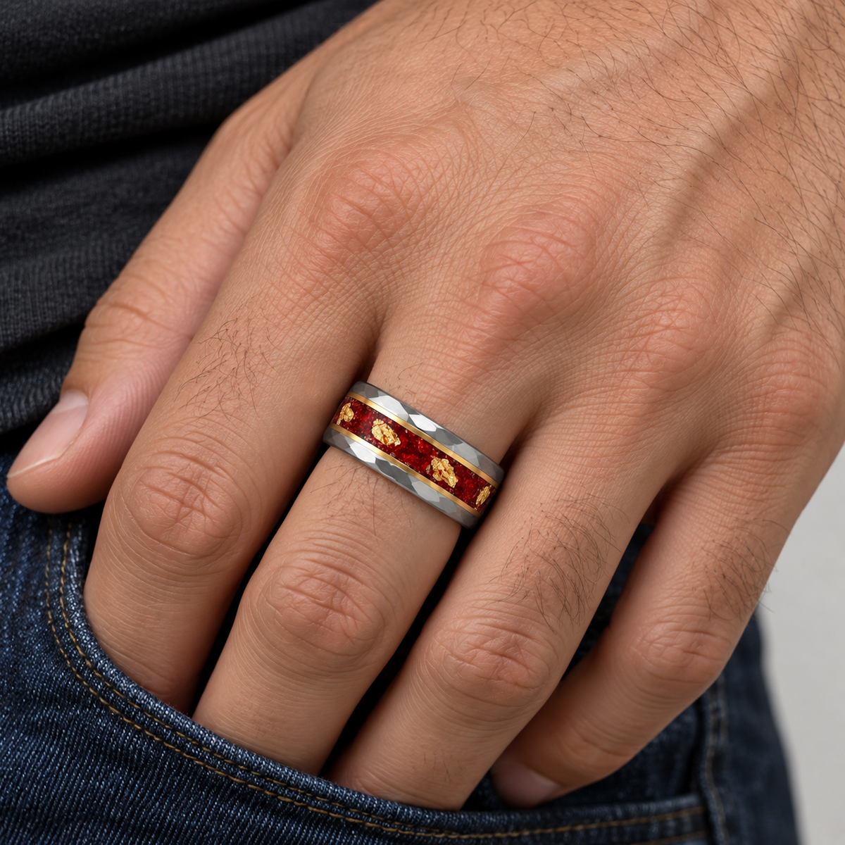 Wren Red Opal and Gold Lead Wedding Band