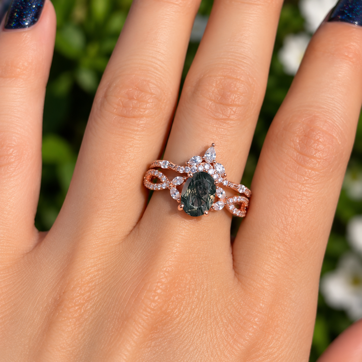 Kai Moss Agate Quartz Ring Set Sterling Silver