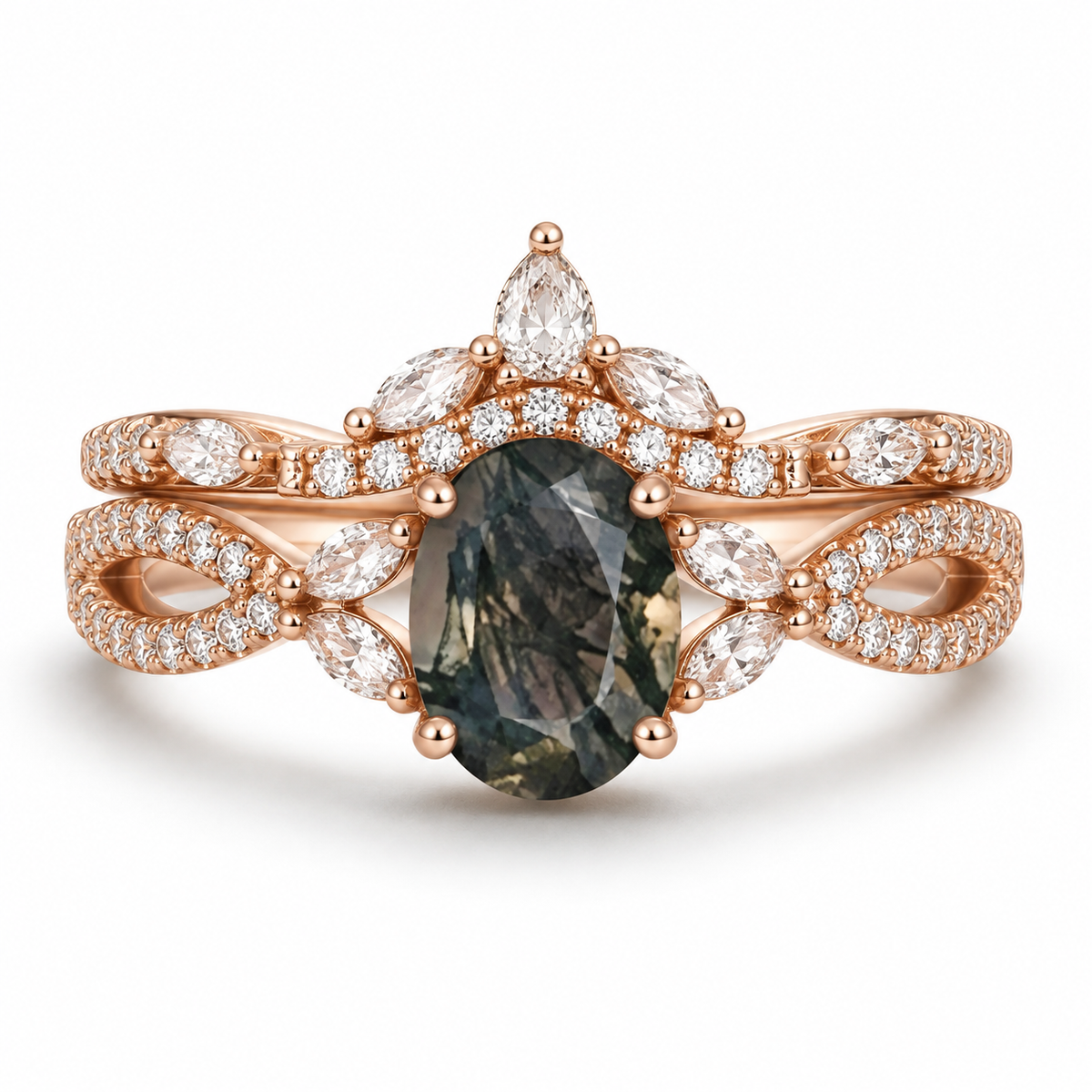 Kai Moss Agate Quartz Ring Set Rose Gold