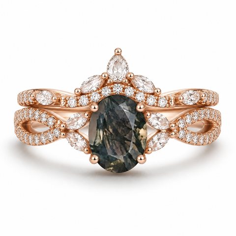 Kai Moss Agate Quartz Ring Set Sterling Silver