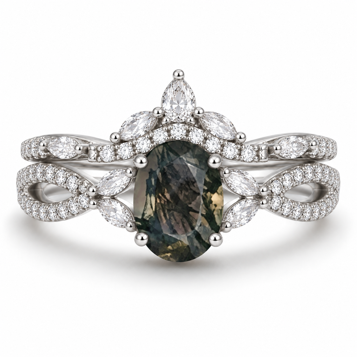 Kai Moss Agate Quartz Ring Set Sterling Silver