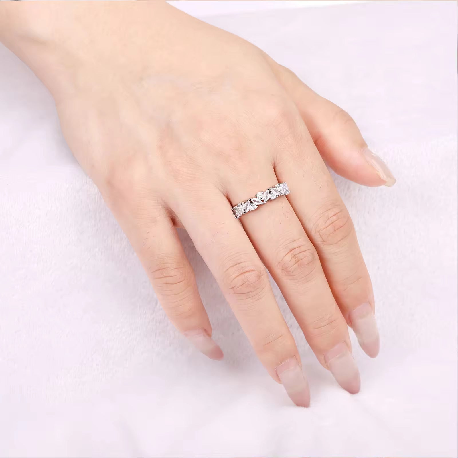 Abi Moissanite Marquise and Round Wedding Band Rose Gold