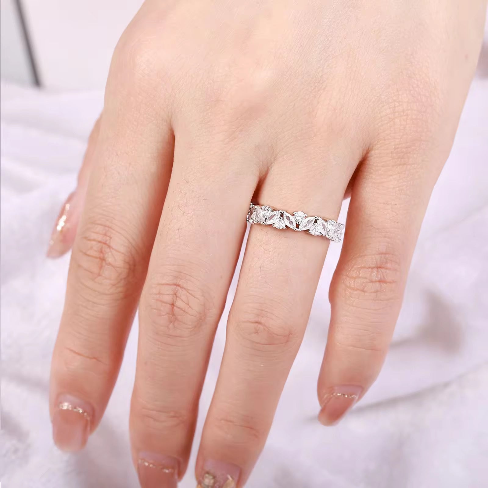 Abi Moissanite Marquise and Round Wedding Band Rose Gold