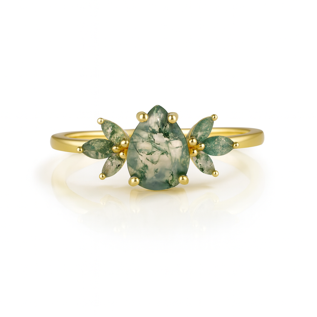 Ivy Moss Agate Quartz Ring Gold