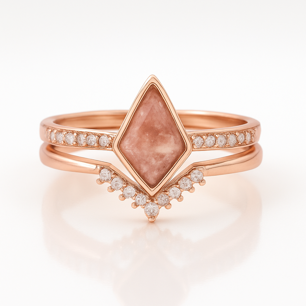 Ska Kite Strawberry Quartz Ring Set Rose Gold