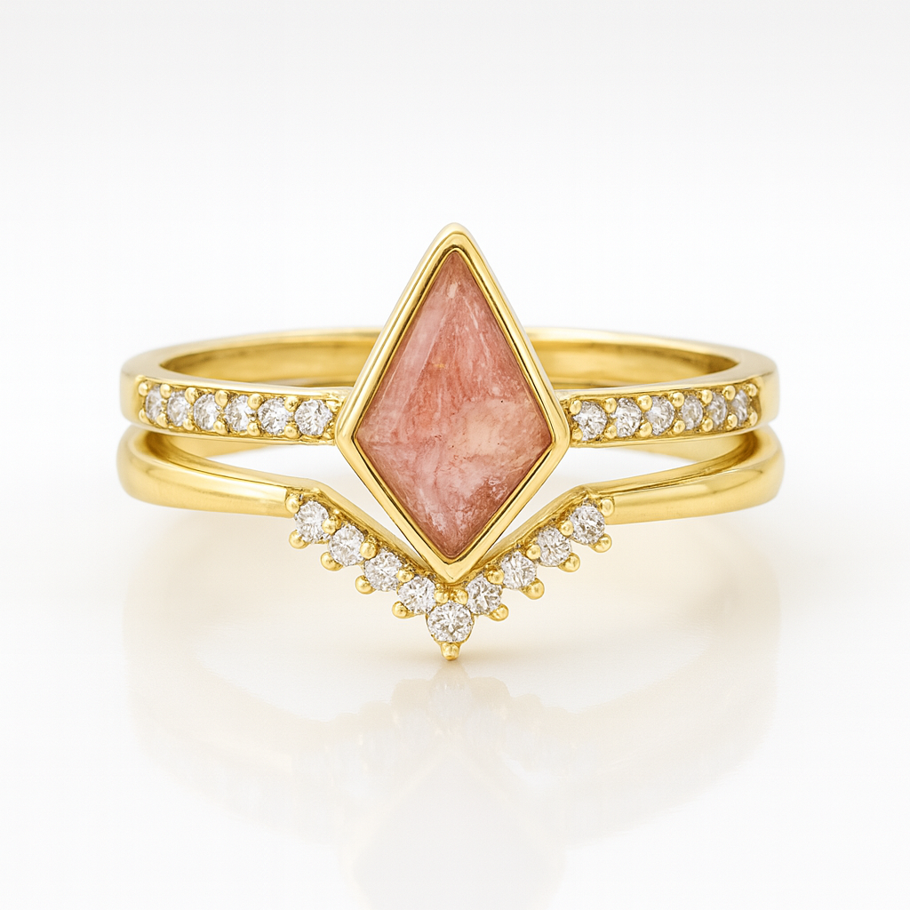 Ska Kite Strawberry Quartz Ring Set Gold