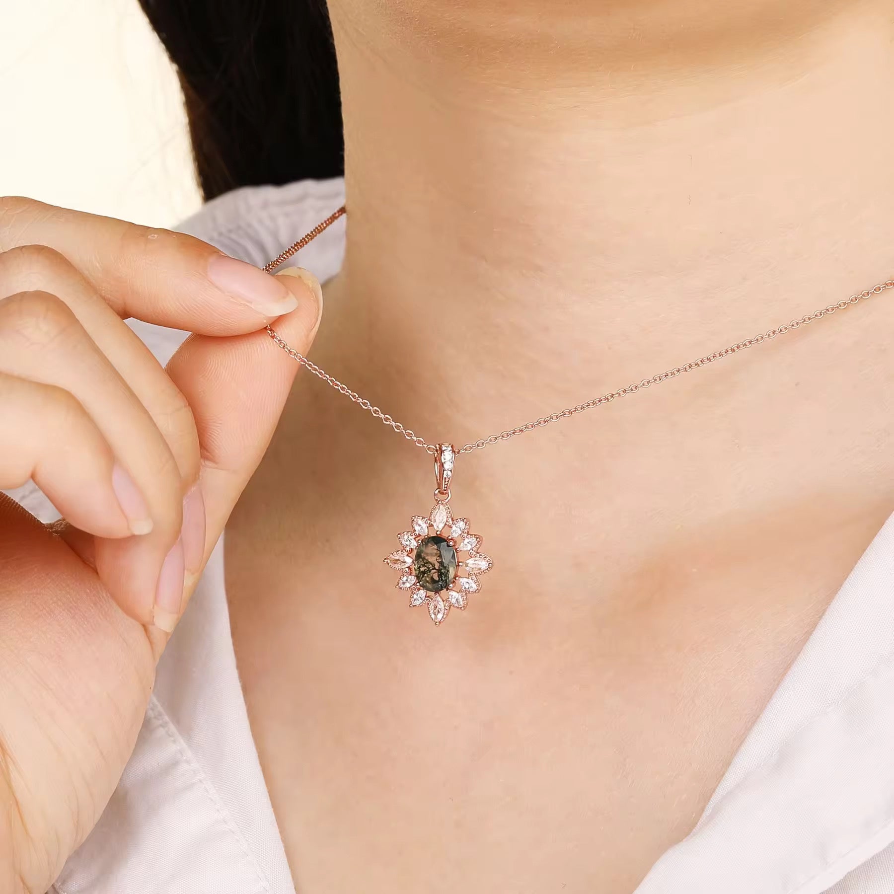 Lai Moss Agate Necklace Rose Gold