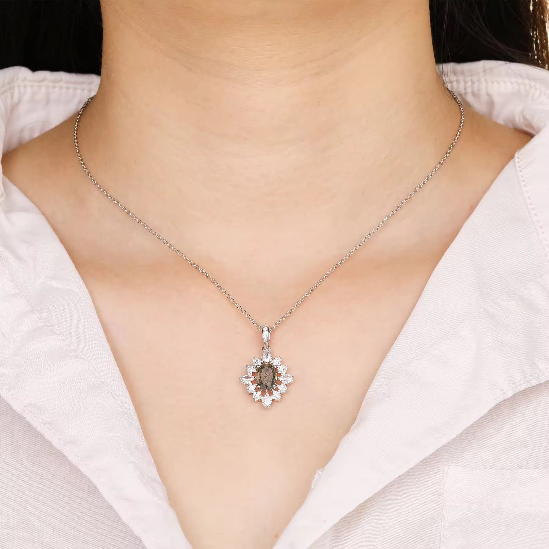 Lai Moss Agate Necklace Rose Gold