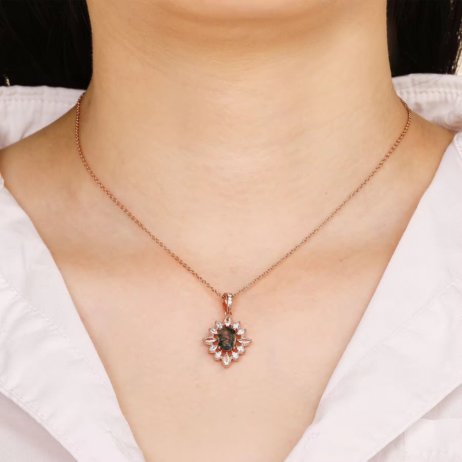 Lai Moss Agate Necklace Rose Gold