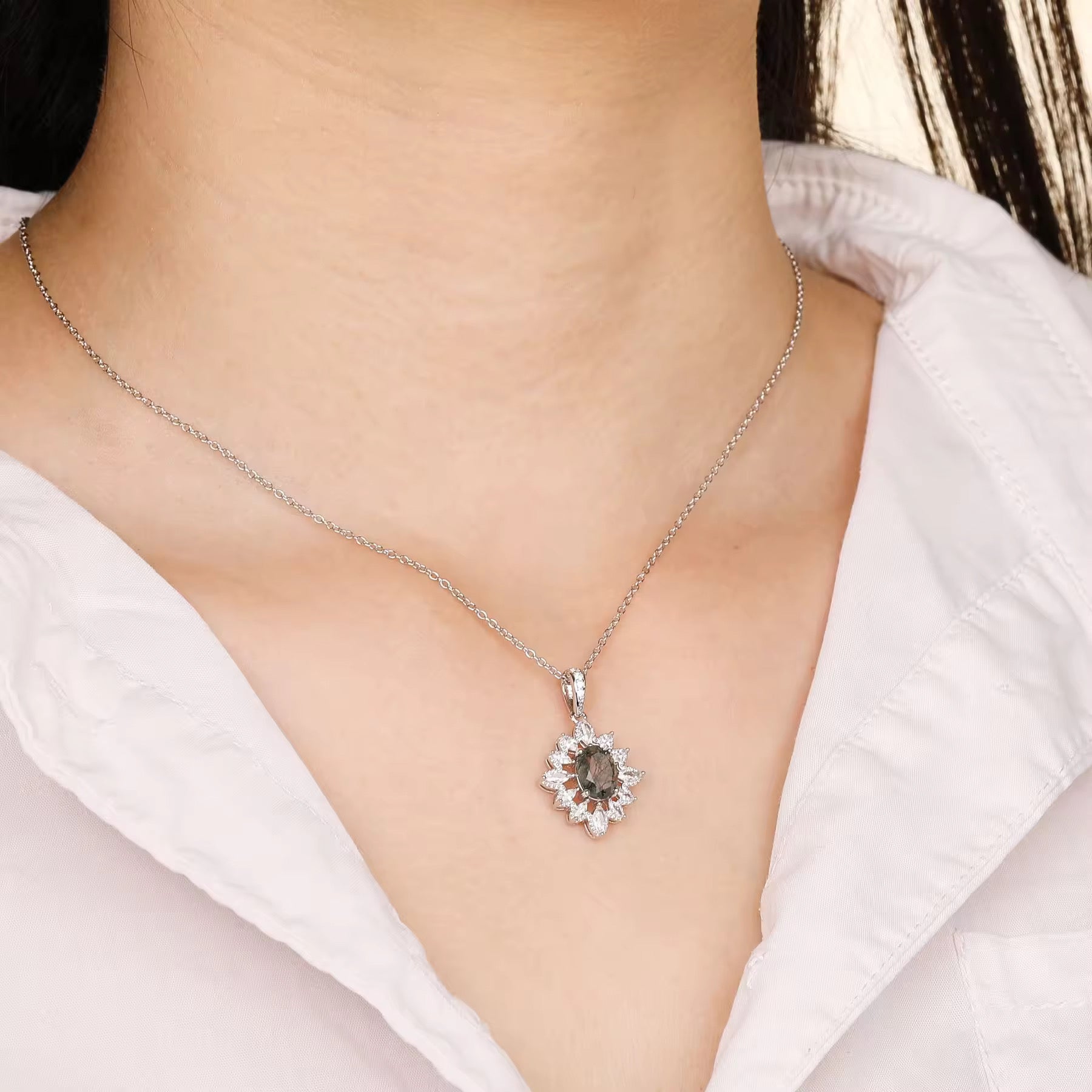 Lai Moss Agate Necklace Rose Gold