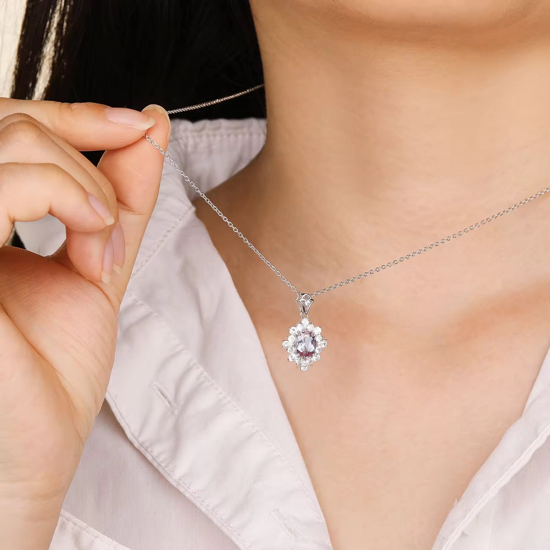 Phi Alexandrite Necklace Sterling Silver