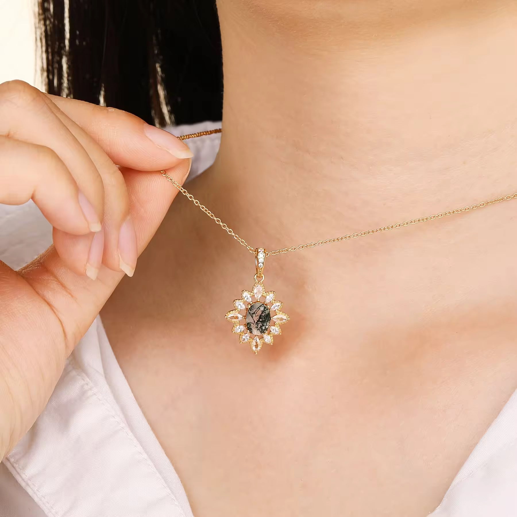 Lai Moss Agate Necklace Rose Gold