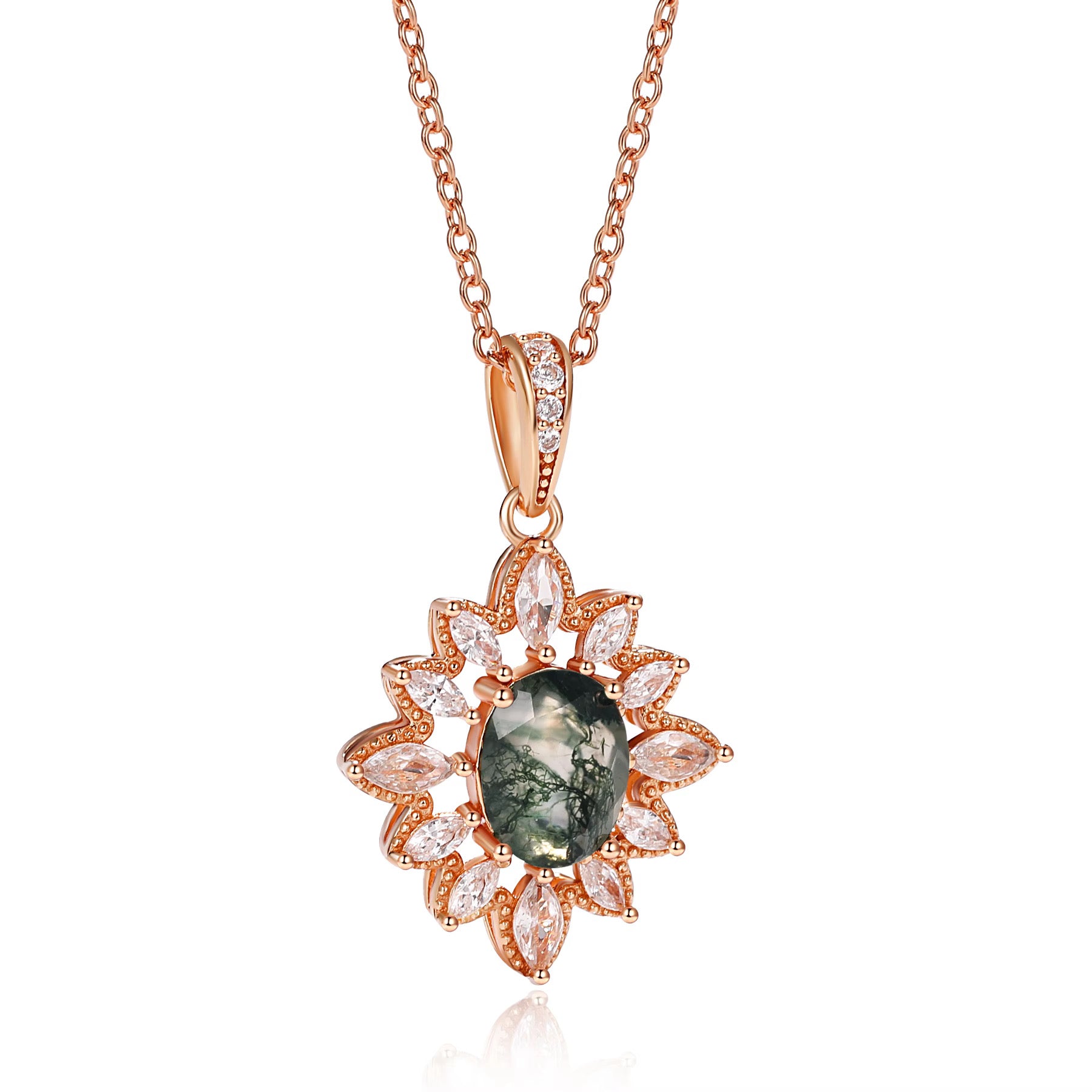 Lai Moss Agate Necklace Rose Gold