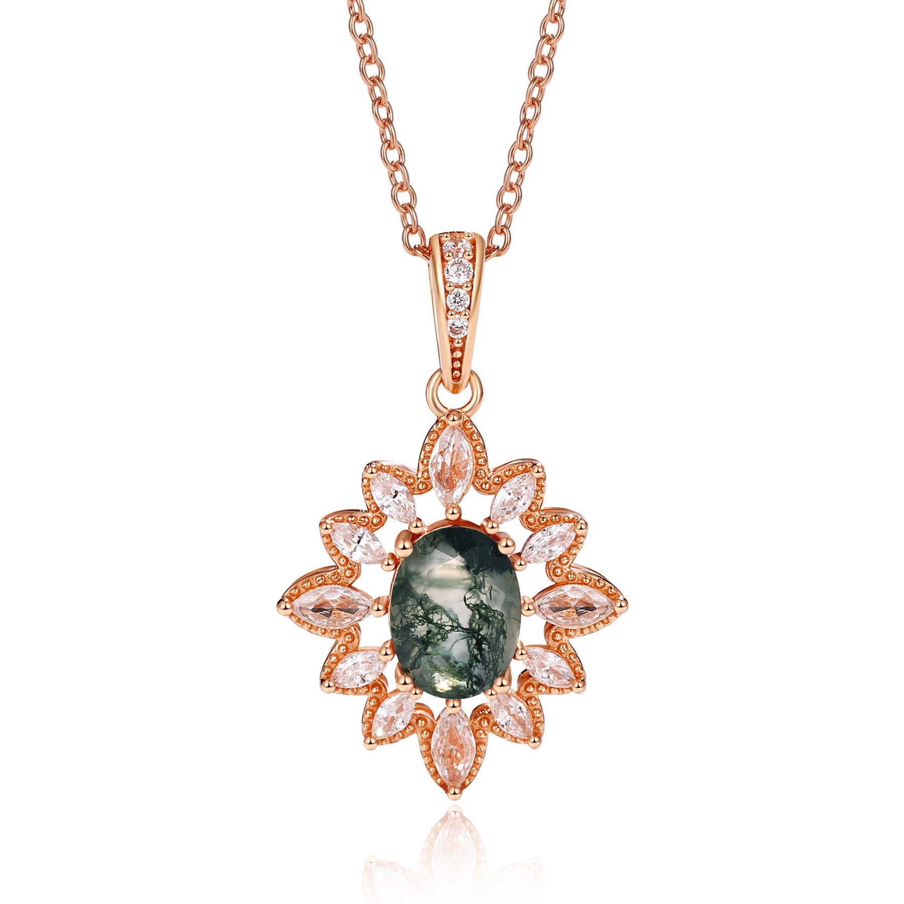 Lai Moss Agate Necklace Rose Gold