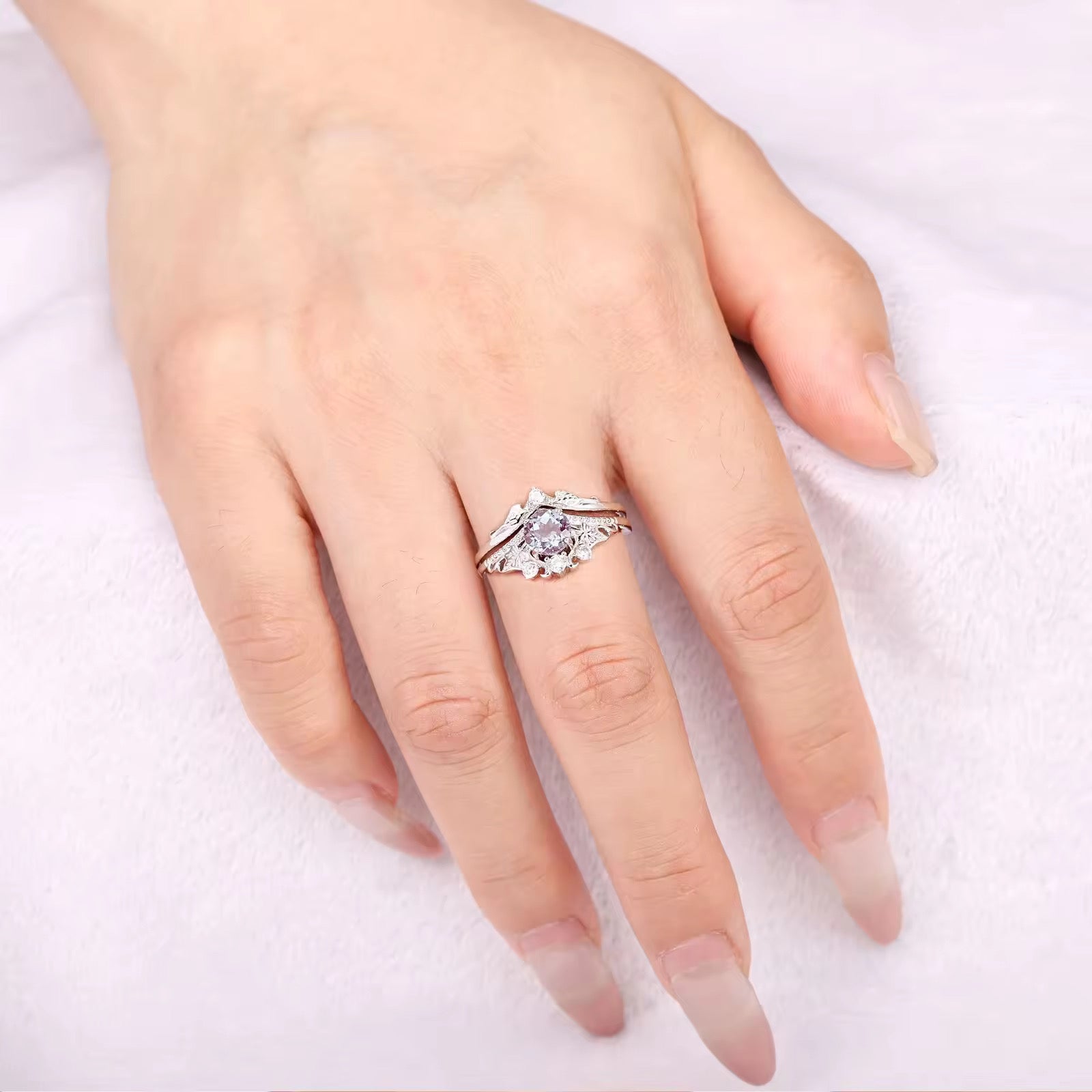 Ashla Alexandrite Ring Set Sterling Silver