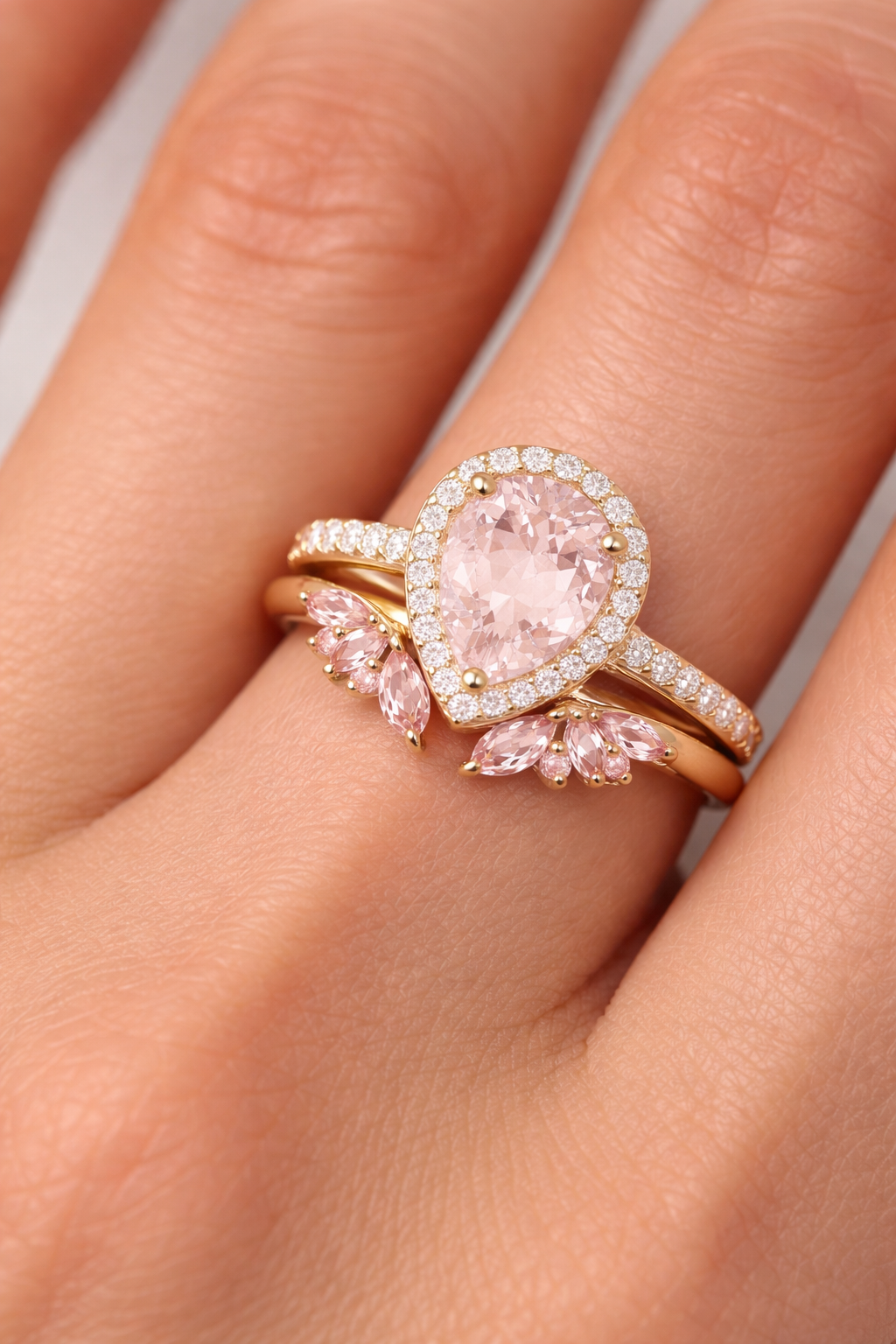 Nia & Hye Morganite Ring Set Sterling Silver