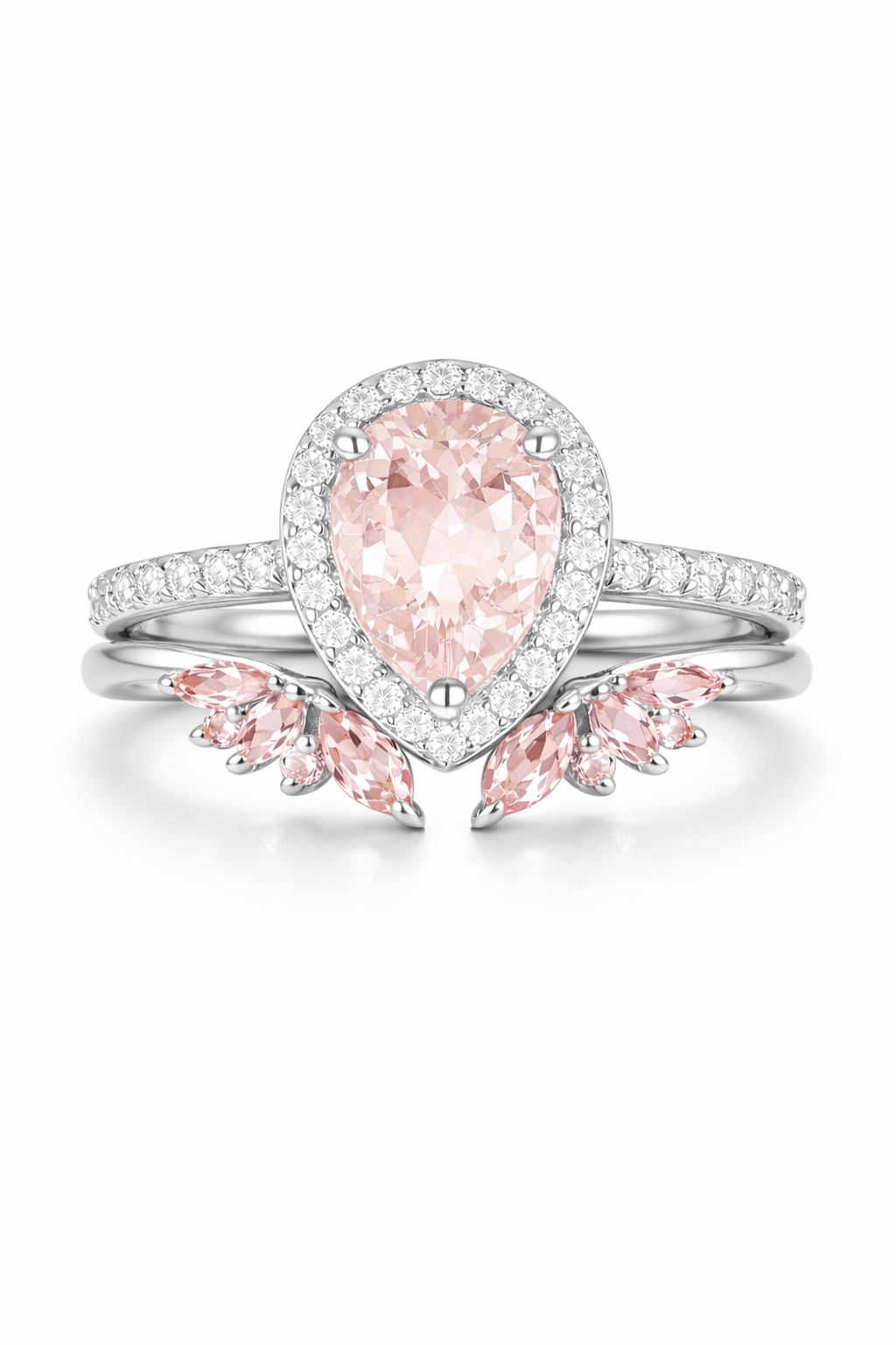 Nia & Hye Morganite Ring Set Sterling Silver