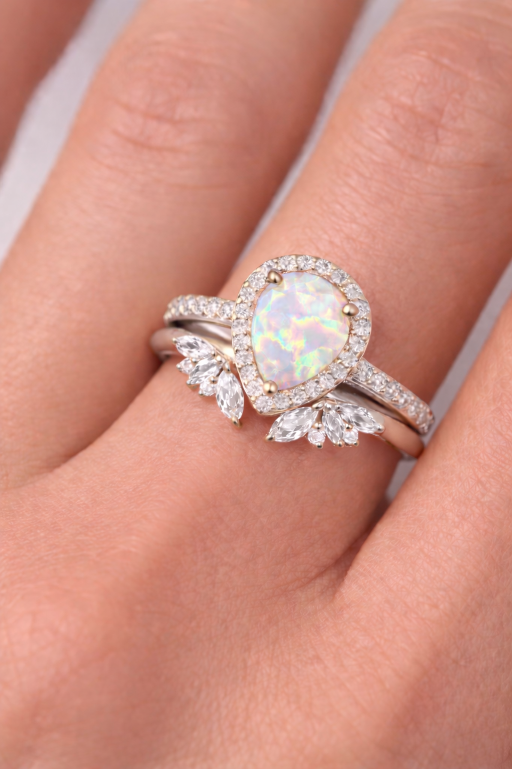 Nia White Fire Opal Ring Set Rose Gold