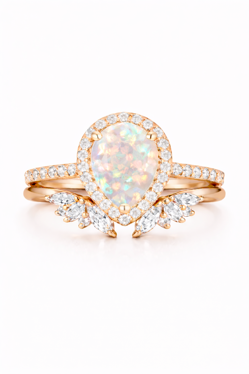 Nia White Fire Opal Ring Set Rose Gold