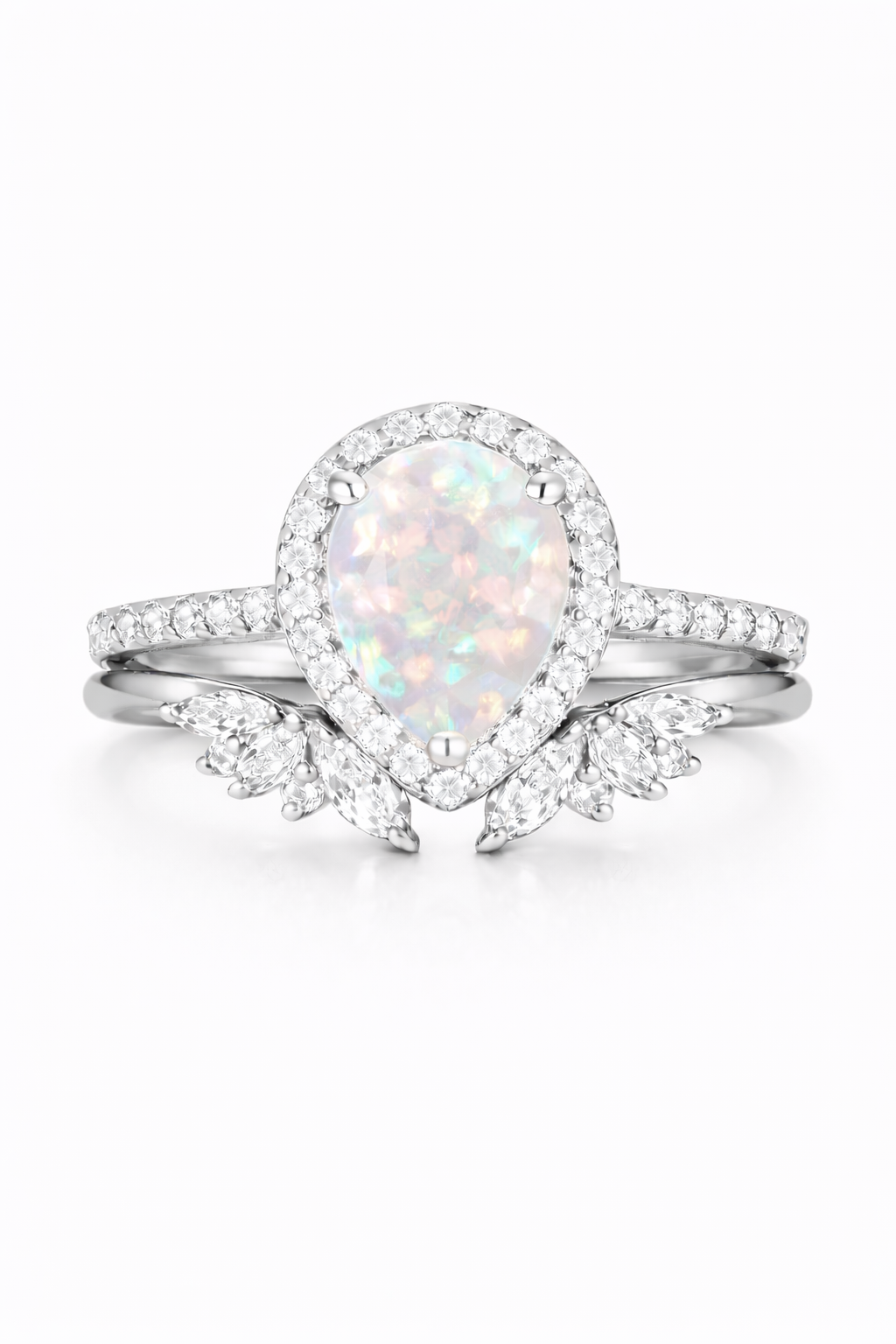 Nia White Fire Opal Ring Set Sterling Silver