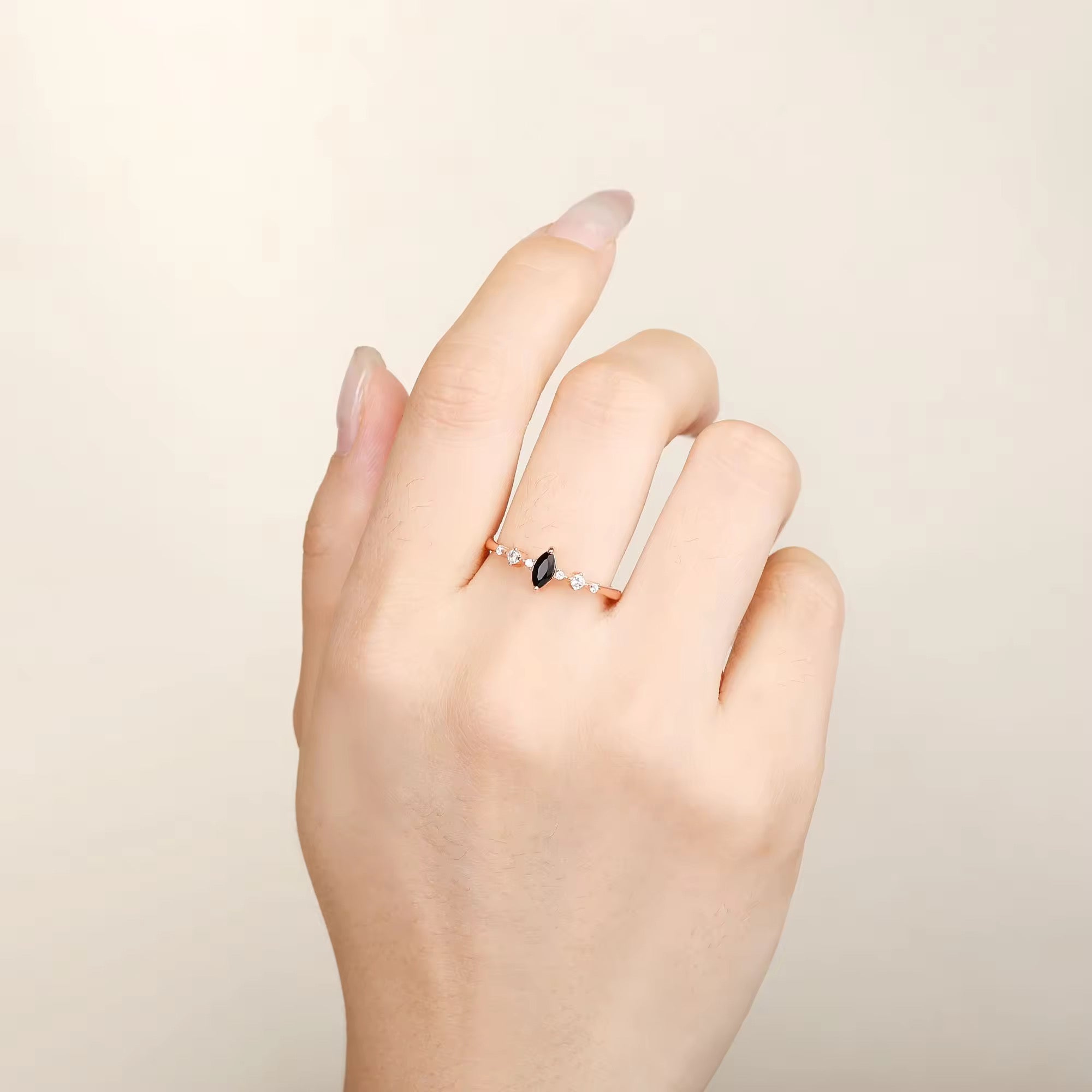 Ava Black Onyx Ring Rose Gold