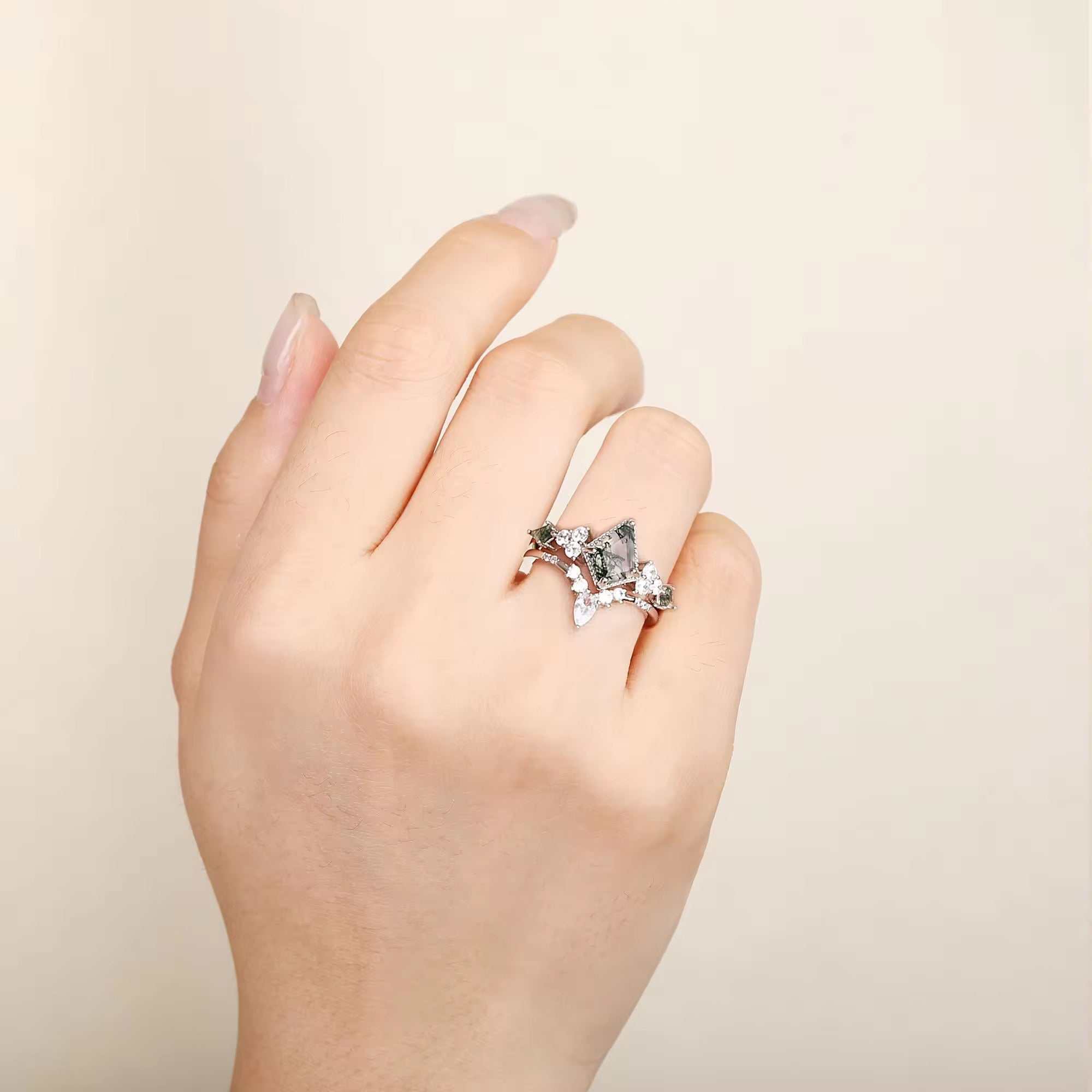 Kya Moss Agate Quartz Ring Set Sterling Silver