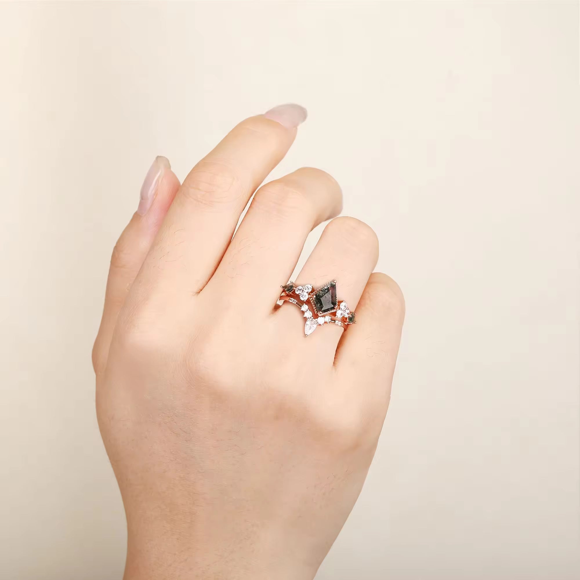 Kya Moss Agate Quartz Ring Set Sterling Silver