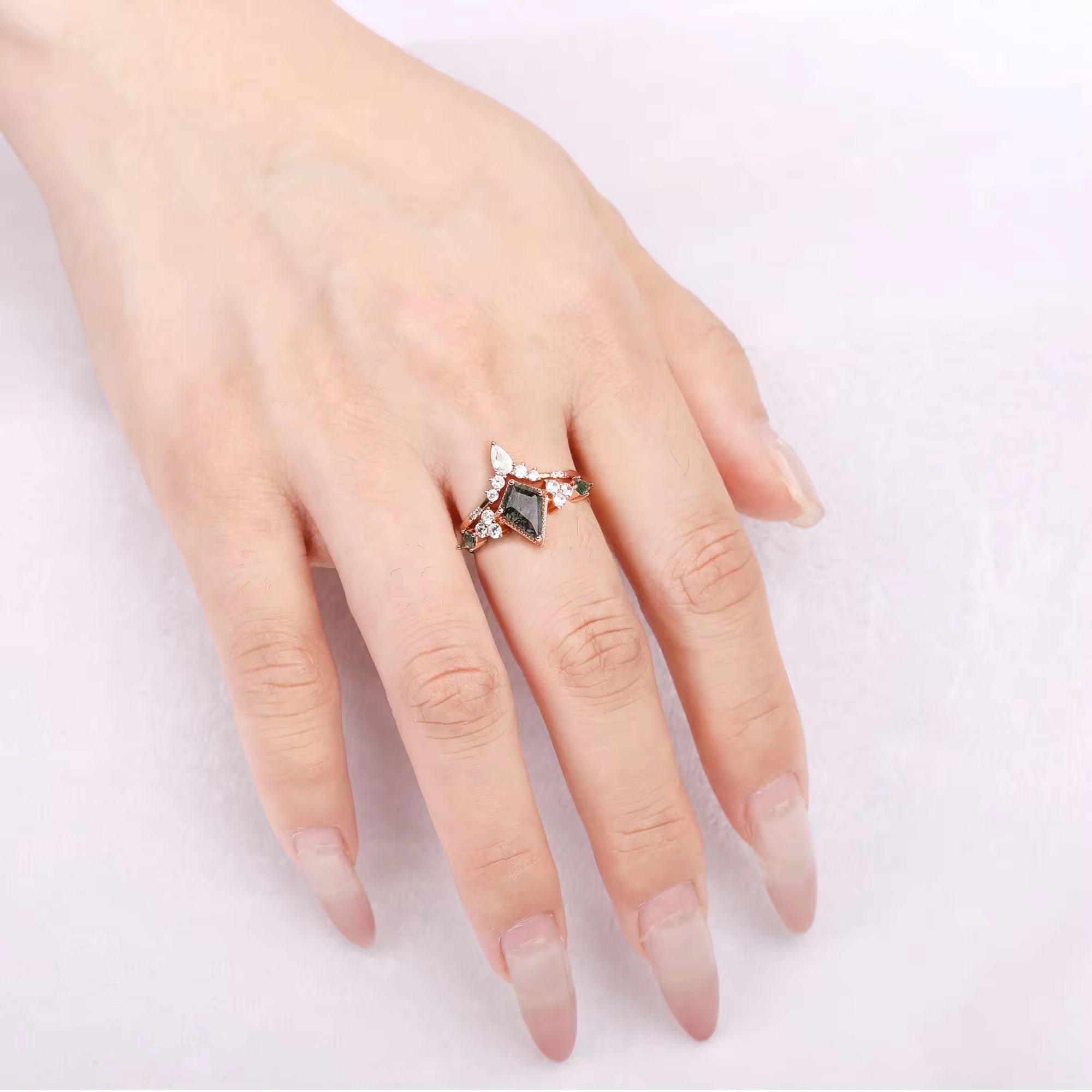 Kya Moss Agate Quartz Ring Set Sterling Silver