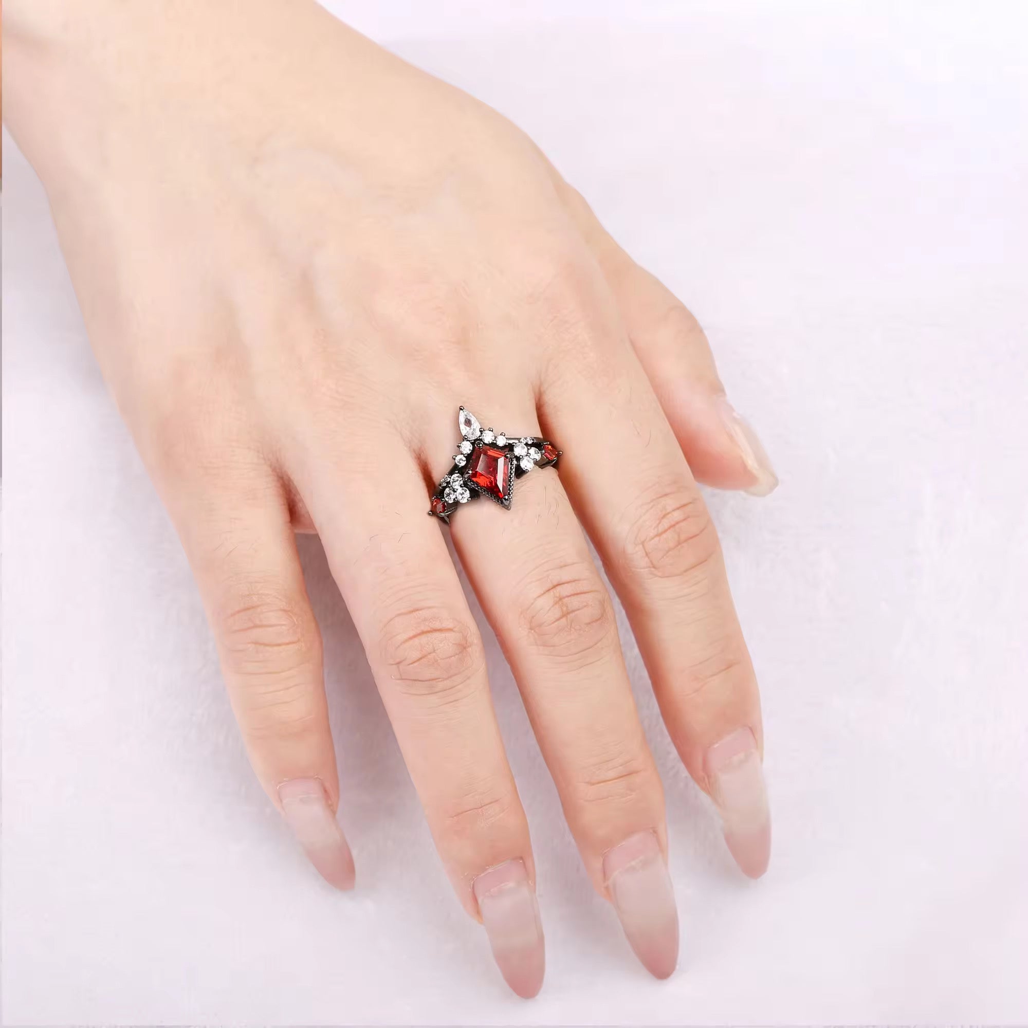 Kya Natural Kite Cut Garnet Ring Set