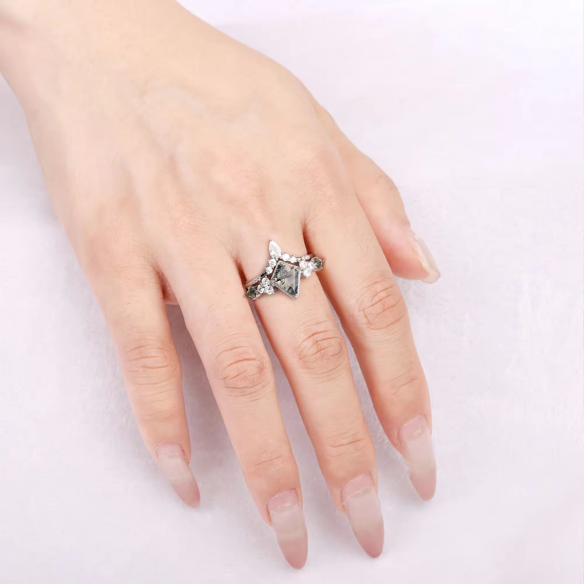 Kya Moss Agate Quartz Ring Set Sterling Silver