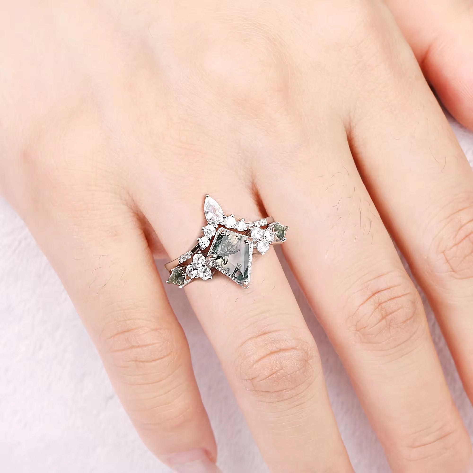 Kya Moss Agate Quartz Ring Set Sterling Silver