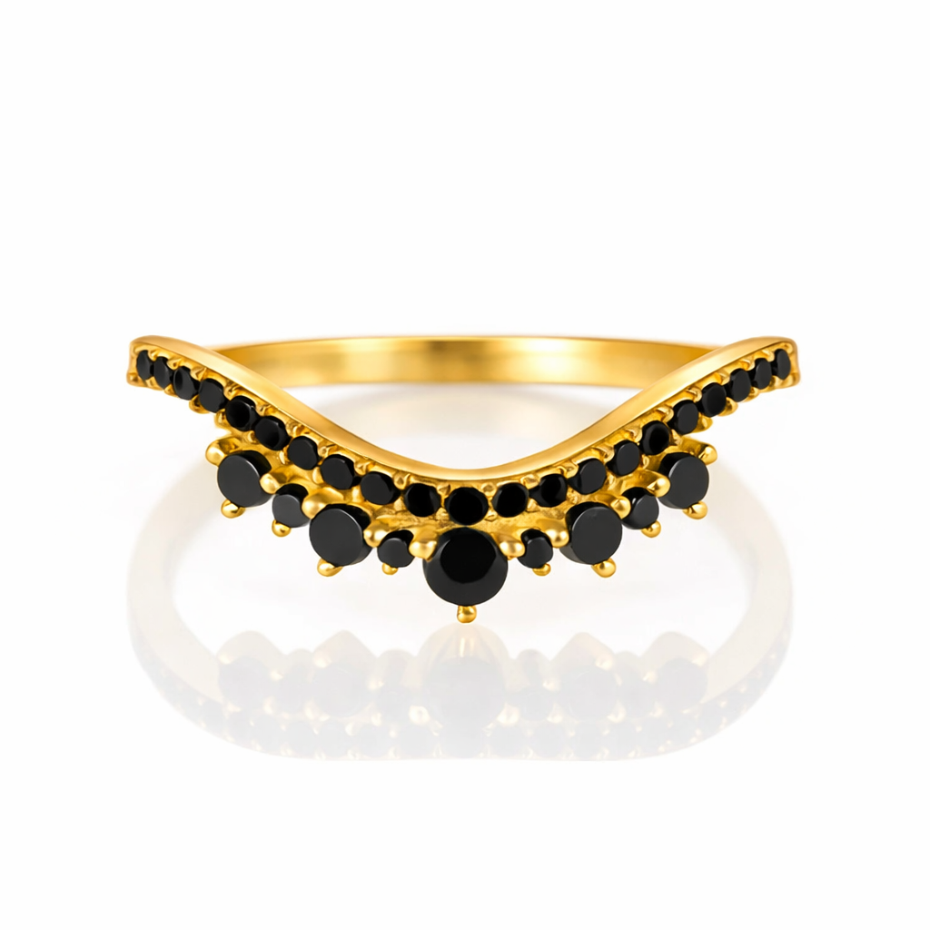 Allie Black Onyx Curved Ring Gold