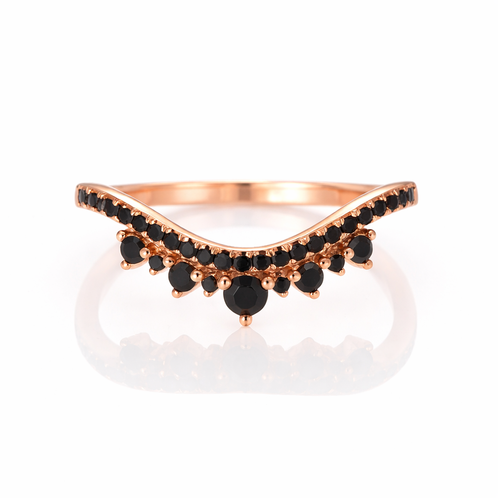 Allie Black Onyx Curved Ring Rose Gold