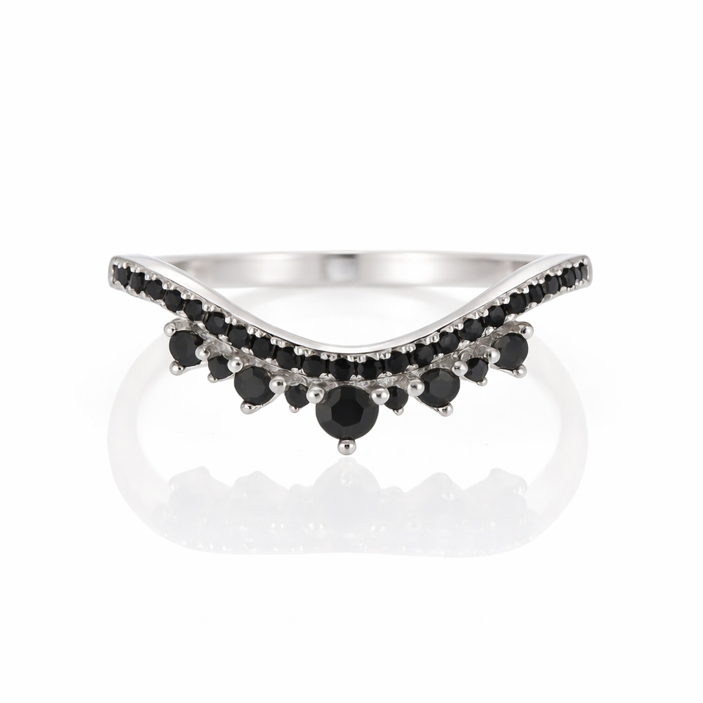 Allie Black Onyx Curved Ring Sterling Silver