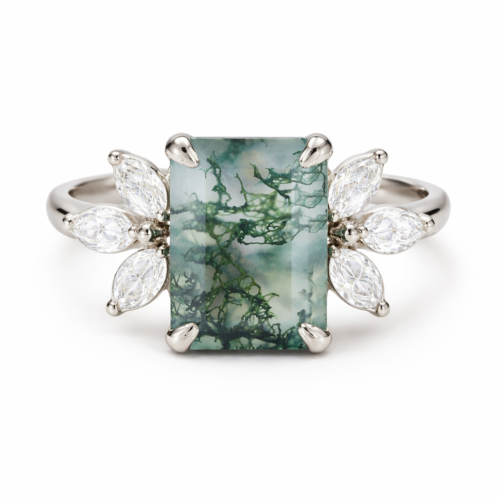 Ivy Moss Agate Quartz Ring Sterling Silver