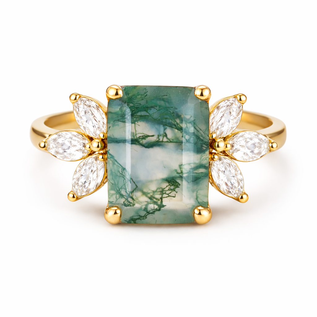 Ivy Moss Agate Quartz Ring Gold