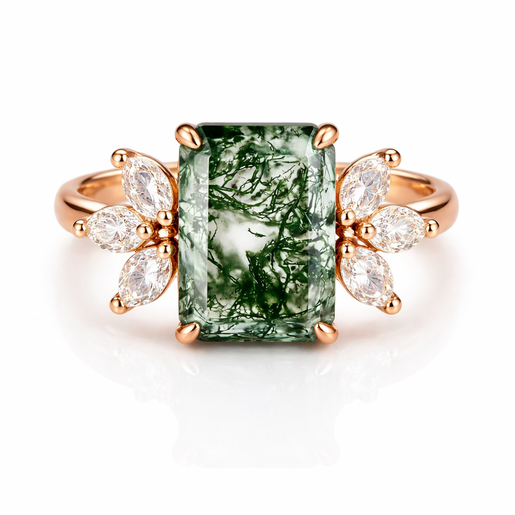 Ivy Moss Agate Quartz Ring Rose Gold