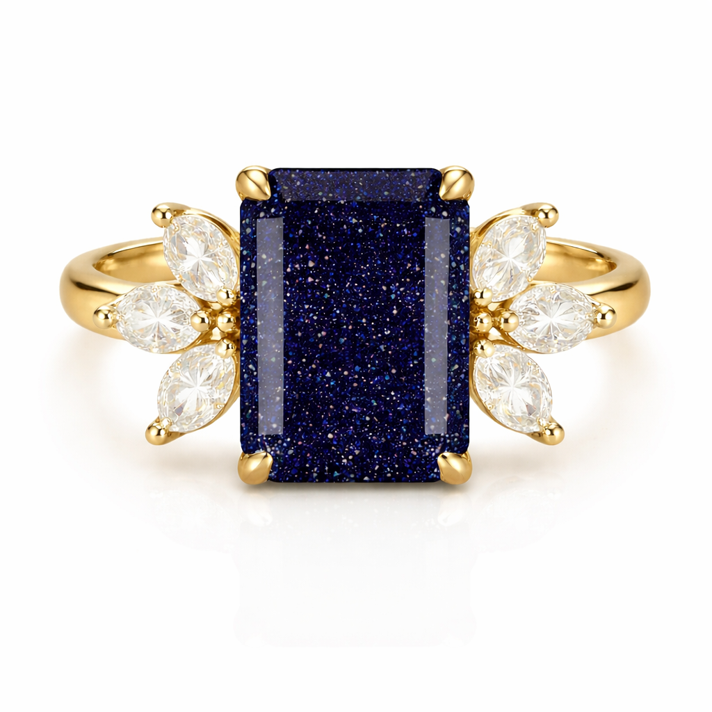 Ivy Moss Agate Quartz Ring Gold