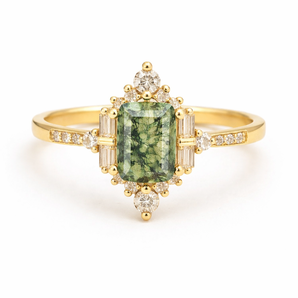 Sea Green Moss Agate Ring Gold