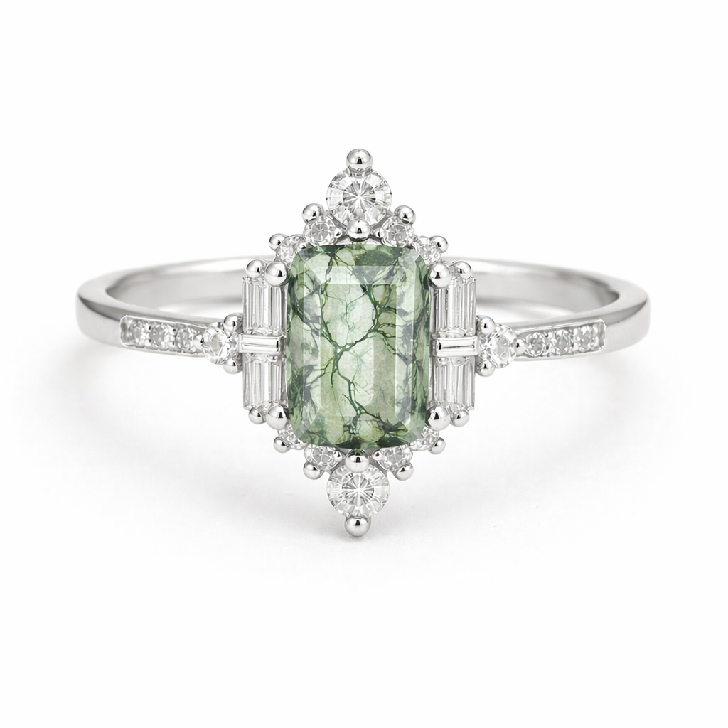 Sea Moss Agate Ring Sterling Silver