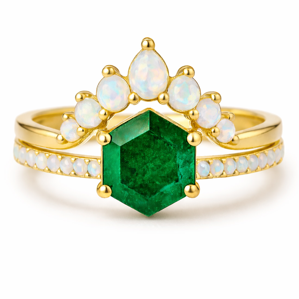 Emma Emerald & Opal Ring Set