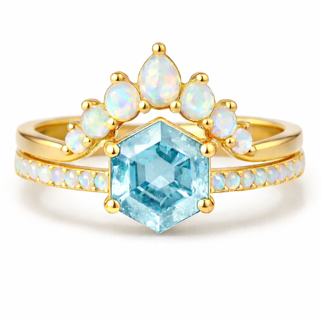Emma Aquamarine & Opal Ring Set