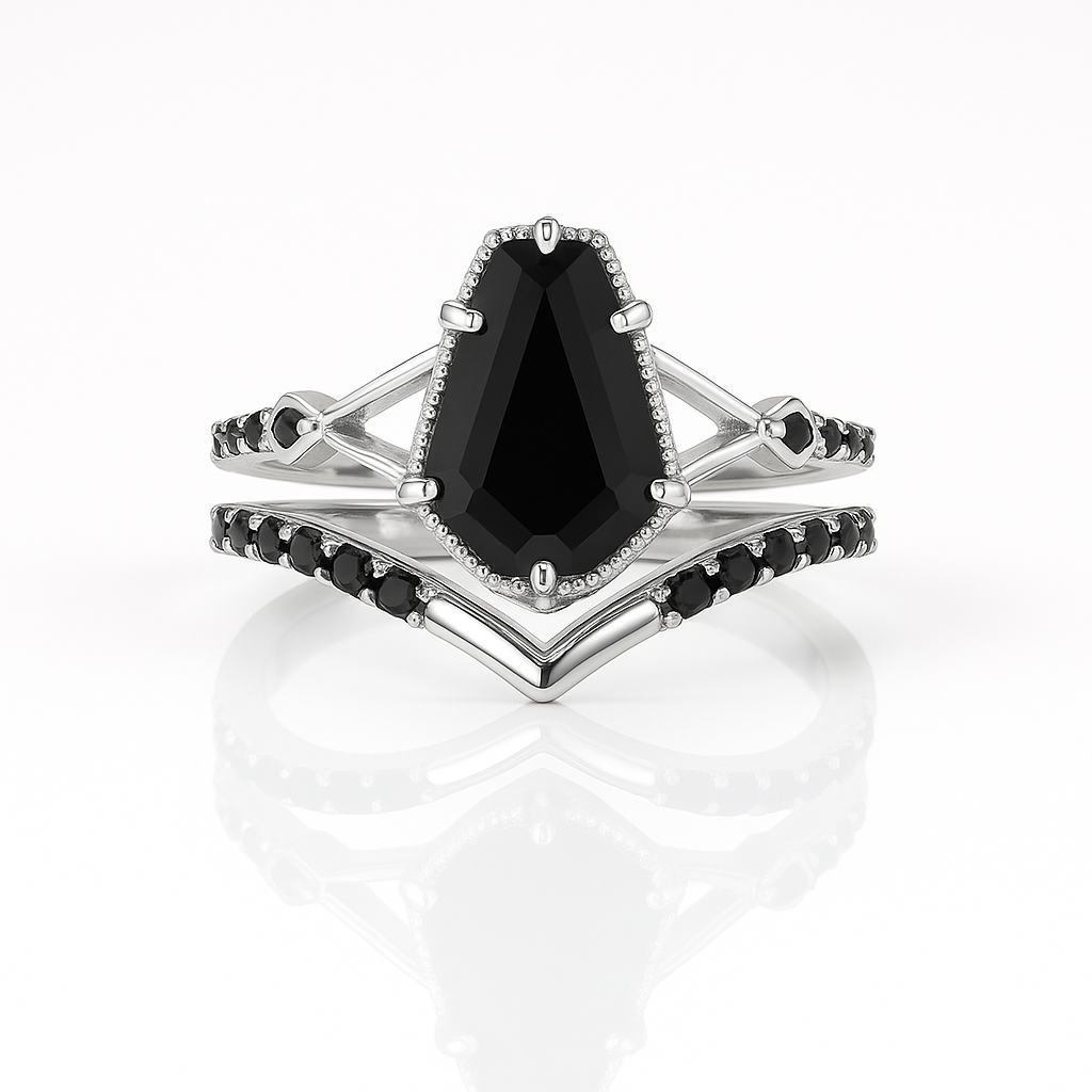 Kim Vintage Coffin Black Onyx Ring Set