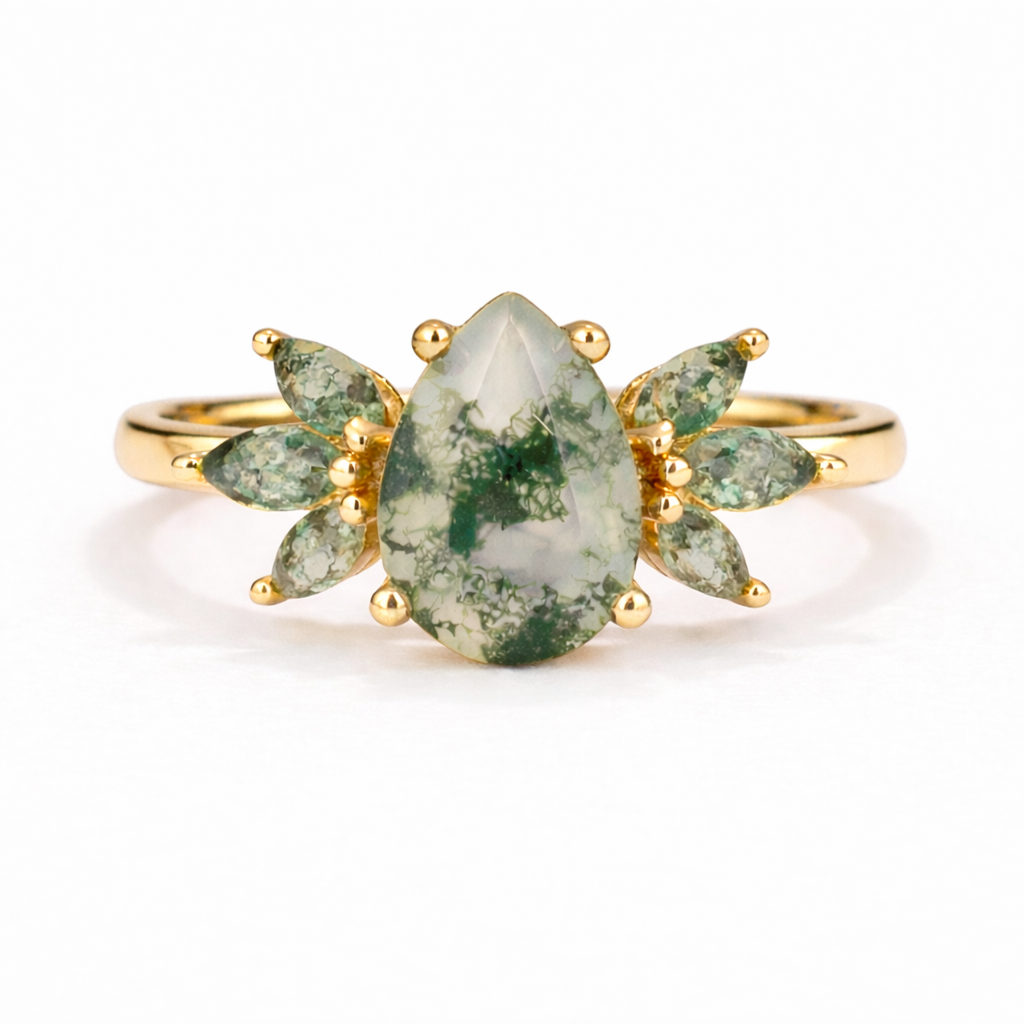 Ivy Moss Agate Quartz Ring Gold