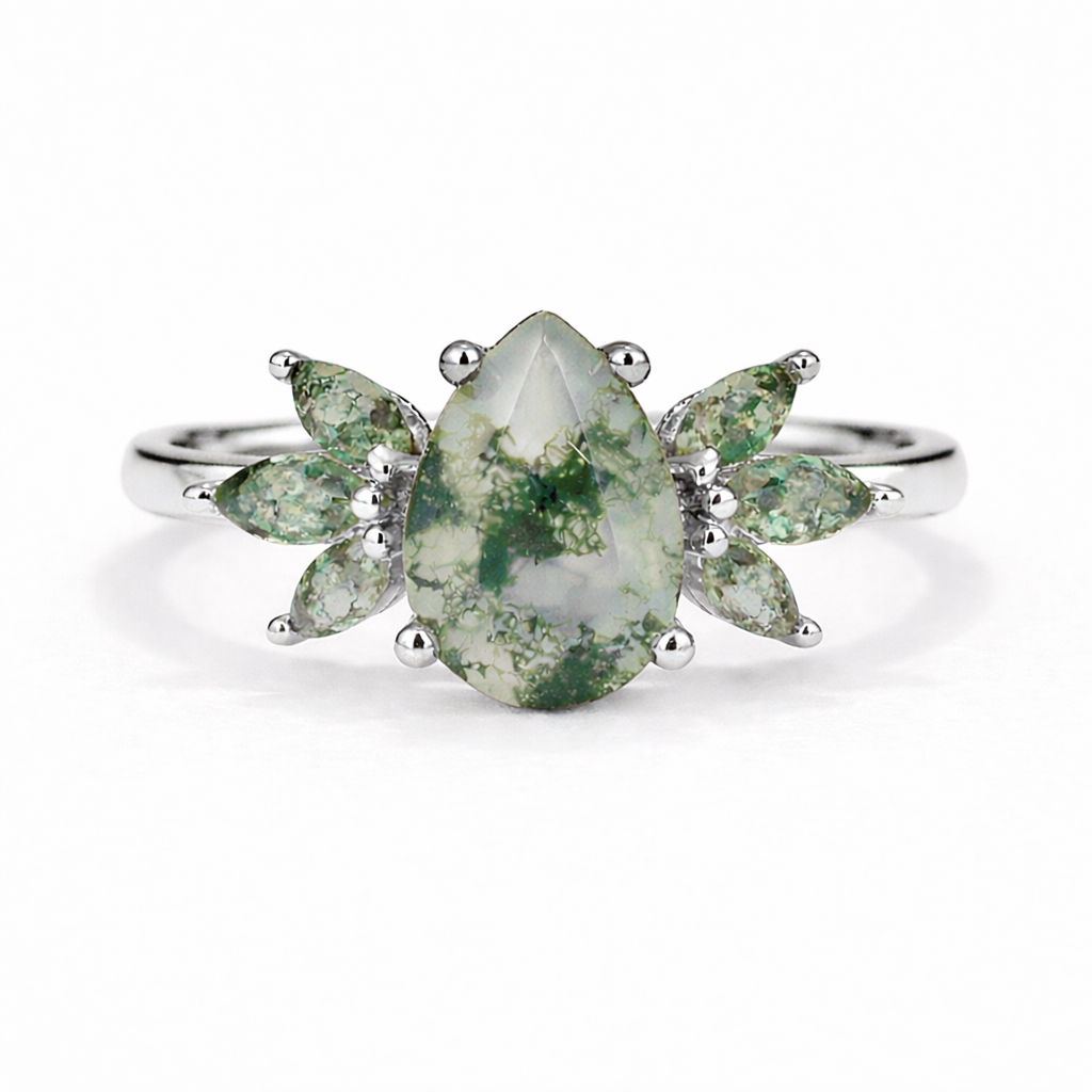Ivy Moss Agate Quartz Ring Sterling Silver