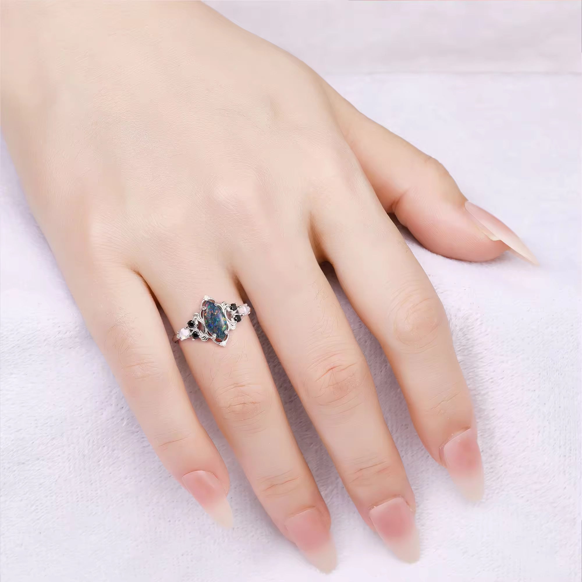 Melody Black Fire Opal Engagement Ring