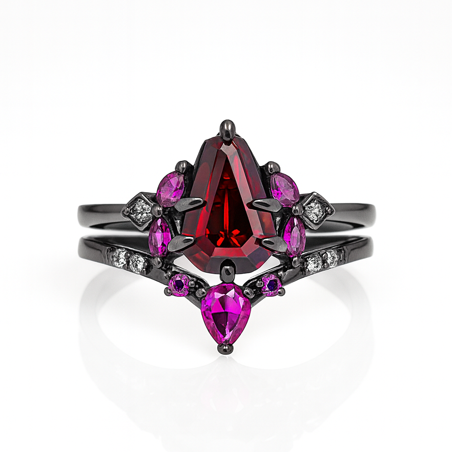 Skye Natural Coffin Cut Garnet and Pink Sapphire Ring Set